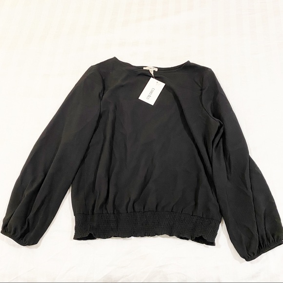 Como Blu Tops - Como Blu Black Smocked-Hem Long Sleeve Blouse NWT Size M